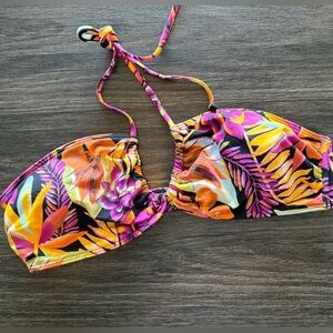 Roxy Bikini Top - Vibrant Orange and Purple Tropical Print. NWT!